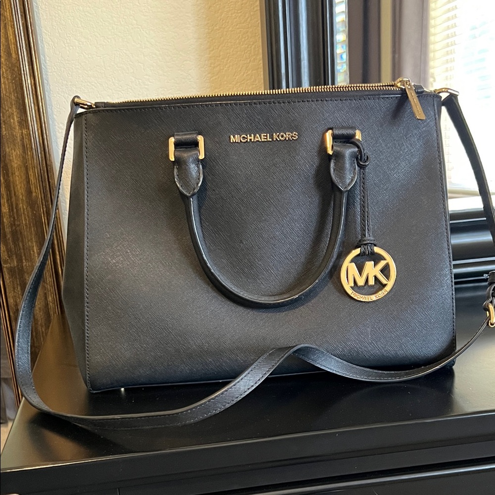 Michael Kors Black Satchel with Gold Accents